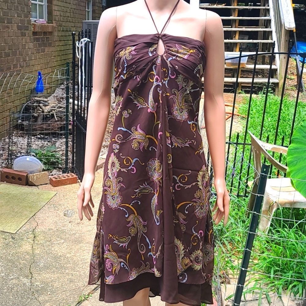 Cato Brown Halter Tie Top Sleeveless Dress